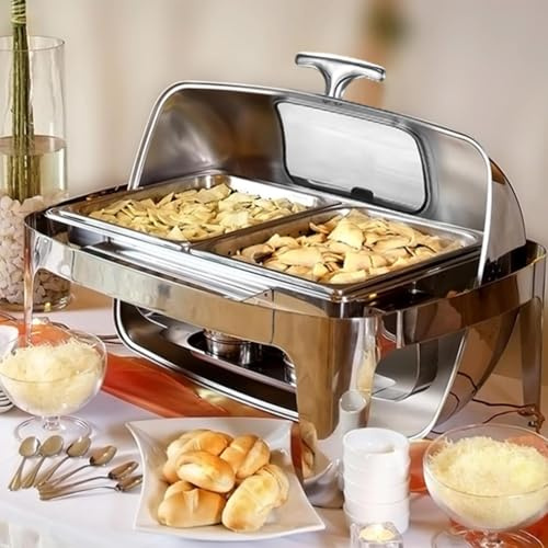 Garvee Stainless Steel Roll Top Chafing Dish Buffet Set, 9 Qt Food Warmer | Viewing Lid, Alcohol Disposable, Perfect for Catering, Parties, Weddings