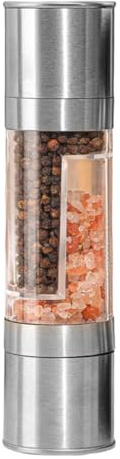 Saleros y pimenteros, Pimentero Rectificado Doble de Molinillo Sal y Pimienta Stainless, Molinillo de especias, Molinillo Pimienta 2 en 1, Cristal, Salero y Pimentero con Grado de Molienda Ajustable