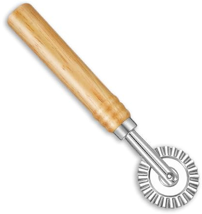 Ravioli Cutters, Smooth Roller Wheel Dough Maker Kitchen Pasta Cutter Tool | 16 cm Stainless Steel Roller Cutter Ergonomic Wooden Handle Pastry Dumpling Lace Noodle Pizza Making 360 Degree Food Slice