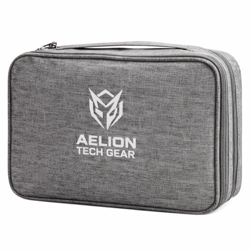 AELION Tech Gear Elektronik Organizer Tasche für Kabel, Ladegeräte & Powerbank – Kabeltasche Reise Organizer mit 2 Reißverschlüssen, Zubehör Tasche für Technik, Büro & Reise, Grau