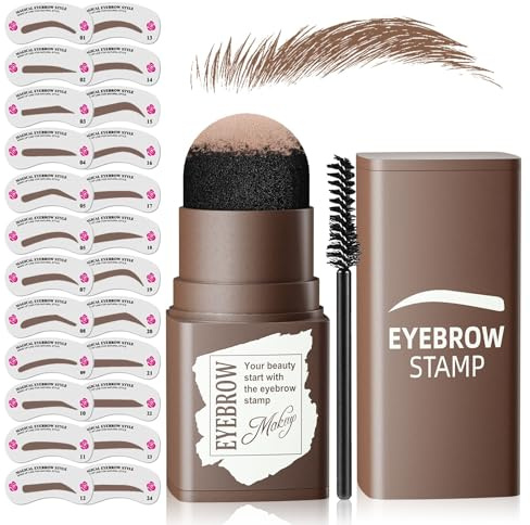 Eyebrow Stamp Stencil Kit - Eyebrow Powder with Brush Long-Lasting & Waterproof Brow Shaping Kit with 24 Reusable Thin & Thick Eyebrow Stencils for Natural Eyebrow Color (Medium Brown)