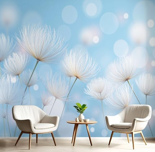 Papel Pintado Diente De León, Papel Pintado No Tejido Azul Claro Ligero Onírico, Fotomurales Fácil de instalar, Murales Decoración para Dormitorio Salón Oficina Pasillo - 200 x 140 cm