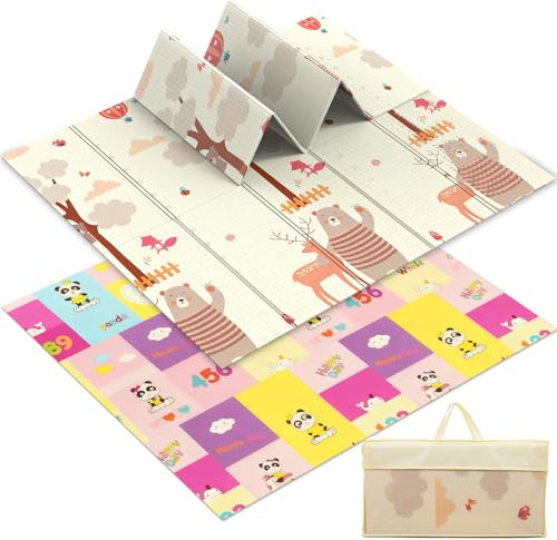 Huracan Krabbelmatte Baby 200x180x1cm, wasserdichte Spielmatte Baby faltbar, Bodenmatte Kinder - weich & schützt vor kaltem Untergrund - Spieldecke Babymatte BPA-frei, Krabbeldecke outdoor & indoor