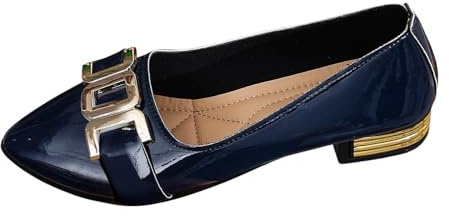 Ballerinas Women's Comfortable Small Heel Leather Pumps Women's Shoes Comfort Chic Pointed Toe Low Opening Patent Leather Metal Detail Retro Style Elegant for Office Daily Outing