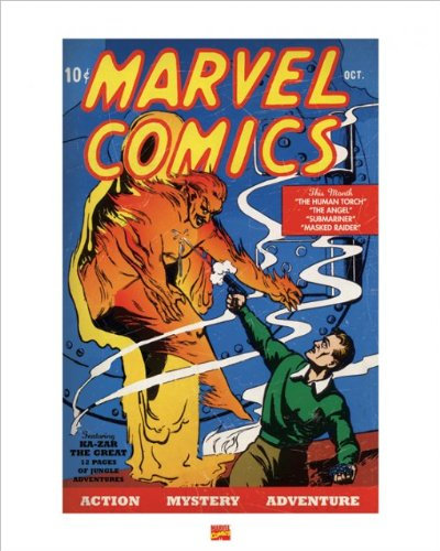 empireposter Marvel - Menschliche Fackel - Kunstdruck Artprint Comic - Grösse 40x50 cm + 2 St Posterleisten Holz 40,5 cm