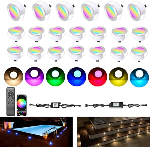 SUBOSI Wifi RGBWW (4 in 1) LED Bodeneinbauleuchten Arbeitet mit Alexa,Led Einbaustrahler DC12V Ø61mm LED Boden spots außenbereich WiFi Wireless Smart Phone 20er Full Kit