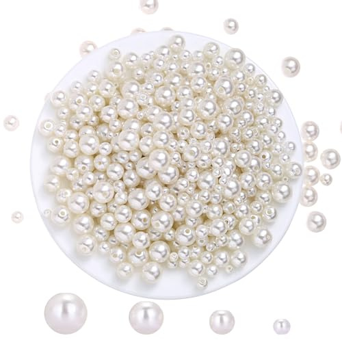 Naler Perlen zum Basteln mit Loch, 500 Stück Kunstperlen Set (4/6/8/10mm) | Perlen Basteln weiß Beads für DIY Schmuckherstellung Elegante Wachsperlen für Armbänder Halsketten Hochzeitsdeko Vasenfüllung