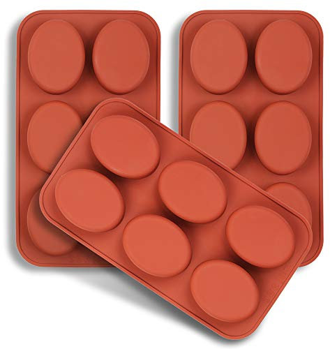 homEdge 6-Cavity Oval Silicone Mould, 3 Packs Oval Moulds for Making Handmade Soap, Chocolate, Soap Candles and Jelly-Brown