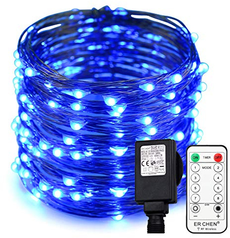 ER CHEN 20m LED Lichterkette, Blau 200 LEDs auf flexiblem Kupferdraht, IP44 Wasserdicht 8 Modi dimmbare Lichterketten mit Stecker und Fernbedienung Timer, Innen Außen Deko für Weihnachten Party