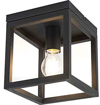 Qazqa Industrie Deckenleuchte, Deckenlampe - Cage - Schwarz, Quadratisch, 18cm, Ideal als Flur, Schlafzimmerlampe und Wohnzimmerlampe