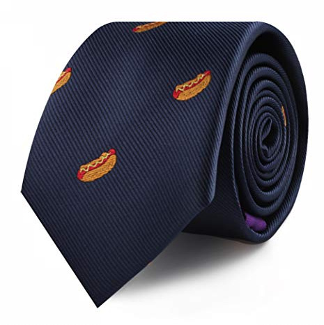 AUSCUFFLINKS Cravates pour aliments et boissons | Cravates spéciales pour hommes | Cravates fines tissées | Cadeau pour un collègue de travail, Hot Dog, Maigre