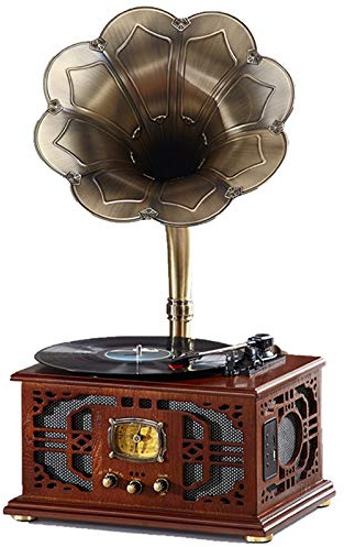 Enceinte Bluetooth rétro, Platine Vinyle Vintage en Forme de Gramophone avec Lecture de Carte TF, Disque U, Bluetooth sans Fil, Style phonographe pour la décoration et Le divertiss
