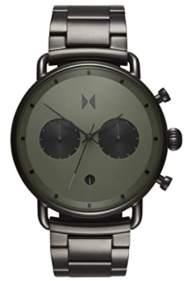 MVMT Blacktop Montre Chronographe avec bracelet en acier inoxydable et cuir pour homme