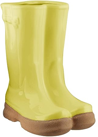 Dibor Ceramic Wellington Boot Shaped Indoor Plant Pot (Yellow Double) DB01 | Glazed Finish, Flower Pot, Planter, Drainage Hole, Removable Stopper