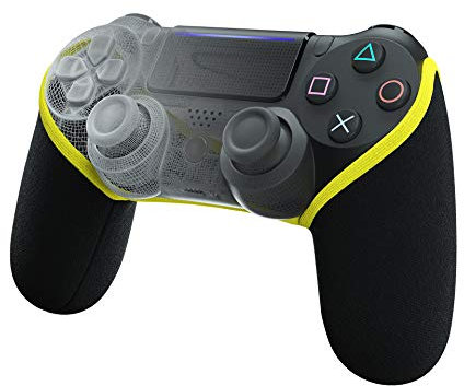 SMART GRIP Housse de manette compatible avec PS4 – La mise à niveau ultime anti-transpiration et antidérapante, lavable (noir/jaune)