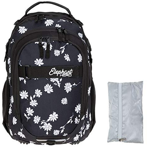 Elephant Schulrucksack Hero Signature Rucksack Schultasche Schulmappe Daypack Mädchen mit Regenhülle +r (Black Flower (Schwarz/Blume))