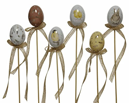 fröhlich Bunte Kunststoff-Dekoeier als Blumenstecker Preis für Set a 6 Stück