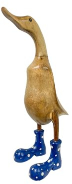My Family House Duck in Painted Boots Statue - Bamboo - Hand Carved Animal Figurine - 40 cm