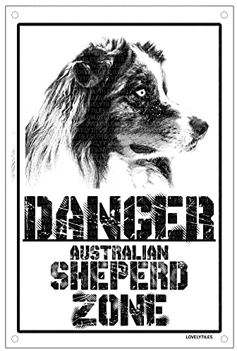 Lovelytiles Danger Australian Sheperd Zone Targa Cartello Metallo attenti al Cane Metal Sign (20X30) (15X20)
