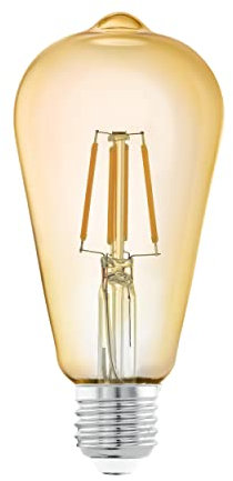 Eglo Lampe LED E27 forme de piston, ampoule Edison à incandescence, éclairage vintage et rétro, 4 watts (correspond à 26 watts), 270 lumens, blanc chaud, ambré, 2200 Kelvin, ST64, Ø 6,4 cm