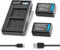 NP-FW50 Akkus 2000mAh und LED Dual Ladegerät für Sony Alpha A6000 A6500 A6400 A6300 A7, A7II, A7R, A7RII, A7S, A7SII, A7S2, RX10, NEX-3/5/7, 6000, 6400, ZV-E10 Kamera (2-Packung)