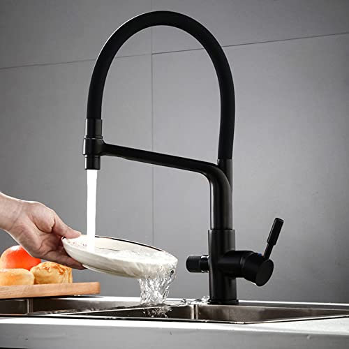 Rubinetto 3 Vie Cucina Rubinetteria Cucina con Doccetta Estraibile Beccuccio Silicone Miscelatore 3 Vie Rubinetti Cucina Doccetta Doppio Manico per Depuratore Osmosi Inversa Nero