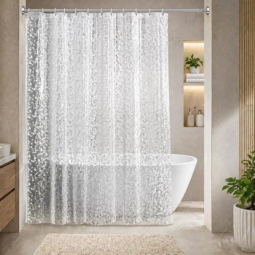ecooe 3D-Steinmuster Duschvorhang 180 x 180 cm, wasserdicht, Anti-Schimmel | Transparenter Badvorhang aus 100% EVA mit 12 Ringen für Badezimmer, 0,2 mm dick