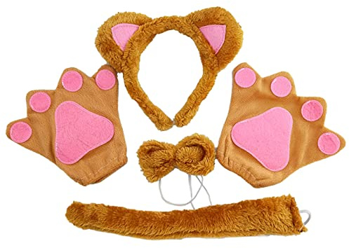 TSHAOUN Bärenkostüm für Kinder, Bärenkostüm Tierkleid Cosplay Set Bärenohr Stirnband Bärenschwanz Kragen Pfoten Handschuhe für Kinder Halloween Fasching Karneval Party