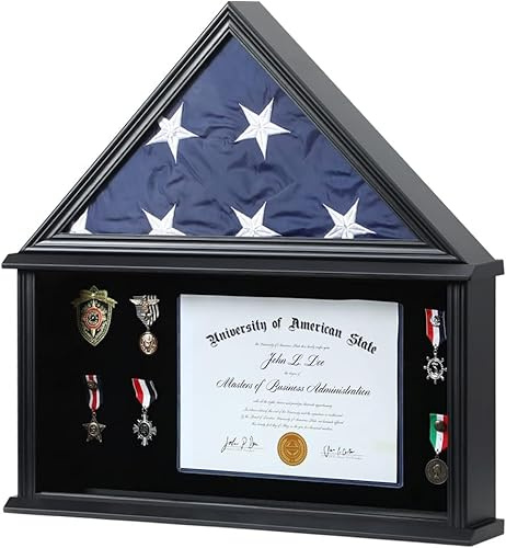 Zmiky Etui mit amerikanischer Flagge, Massivholz, passend für 12,7 x 24,1 cm, schwarze Oberfläche, inklusive Zertifikathalter