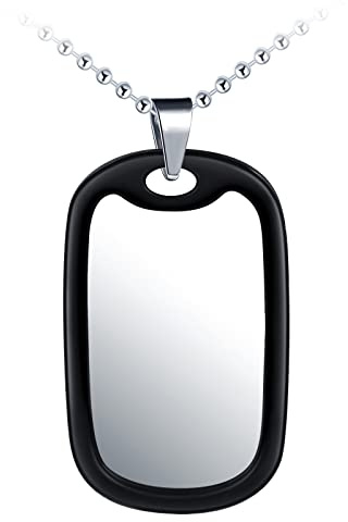 MicVivien Halsband för män i rostfritt stål militära hundberlocker med silikonskydd – tomma berlocker i militär stil med ljuddämpare och kulkedja, stål_rostfritt stål gummi, Utan ädelstenar