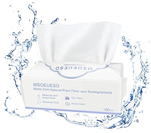 Disposable Face Towel, MSOEUESO 100% Cotton Facial Tissues, Wet Dry Face Cloths, Biodegradable Dry Wipes, Makeup Remover Wipes, Ultra Soft for Adults and Baby 100 count, 1 pack