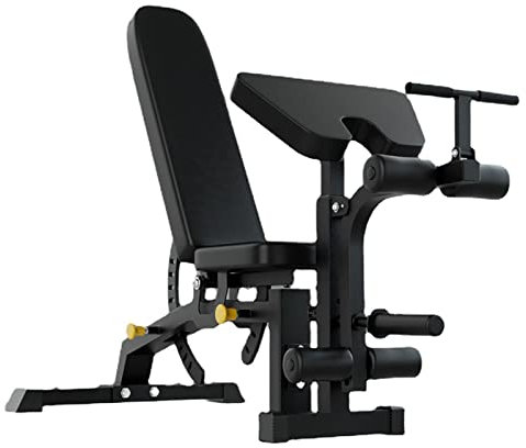 BK&MF Hantelbank, Trainingsgeräte Hantelbank Flat Fly Weight Press Fitness mit abnehmbarem Bein verstellbar für Ganzkörpertraining,Schwarz