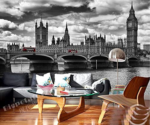 Papier Peint Pelable Et Autocollant, Grande Fresque Murale En 3D Paysage De Bâtiments De Ville Noir Et Blanc Autocollant Mural Auto-Adhésif Pour Adultes Enfants Cham 350 (largeur) x 256 (hauteur) cm