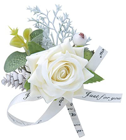 BESPORTBLE Künstliche Blumen Corsage Brosche Mit Rosen Schleife Im Chinesischen Stil Für Handgelenk Hochzeit Brautjungfern Blumenmädchen Weiß