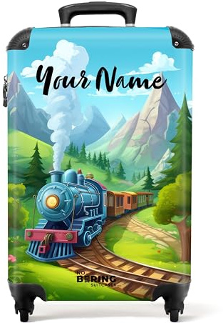 NoBoringSuitcases.com® Koffer Personalisiert, Kinderkoffer - 55x40x20cm Handgepäck Trolley, Kinder Trolley Jungen - Zug in Bergen - Leicht - Koffer mit Namen