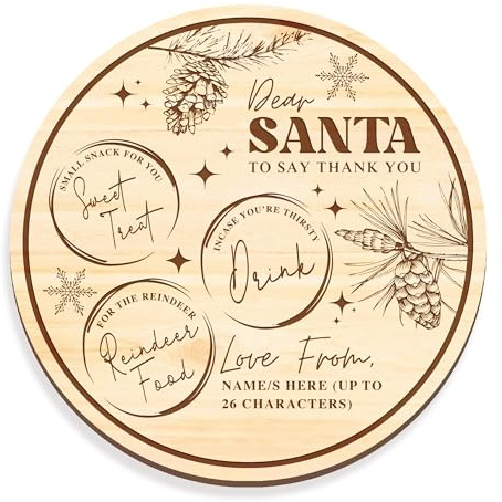 Christmas Eve Santa Tray - Personalised Wooden Santa Claus Treat Board, Xmas Milk & Cookie Plate, Night Before Christmas Treats For Santa
