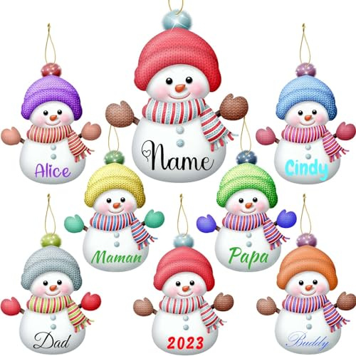 STREADVE 7 personalisierte Weihnachten Schneemann Ornamente 2023 Custom Xmas Ornament mit Namen Weihnachtsbaum Holz Hängende Dekoration Familie von 2 3 4 5 6 7 Geschenk für Kinder Papa Mama
