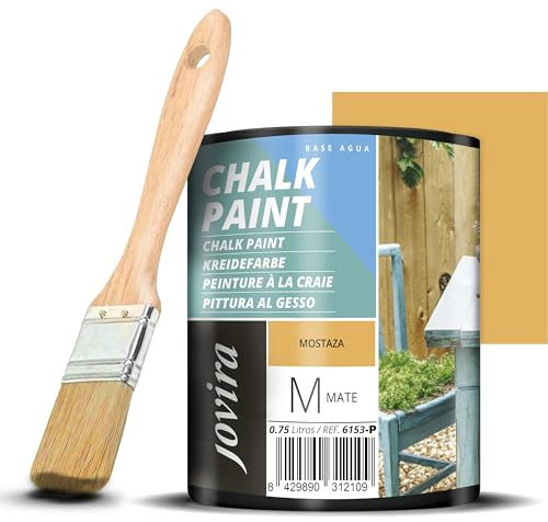 JOVIRA PINTURAS Peinture à la craie - Peinture à la craie à l'eau mate + Pinceau spécial bois. Renouvelez vos meubles avec créativité. (750 Millilitres, Moutarde)