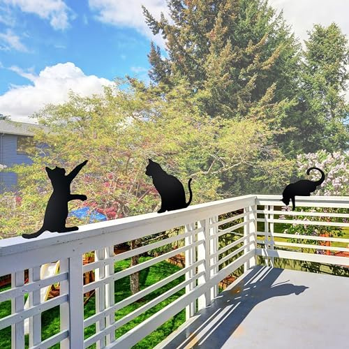 Lot de 3 clôtures de chat noir en métal pour décorations de jardin, silhouette de chat, décoration de clôture pour chat, décoration de jardin, cadeau pour les amoureux des chats