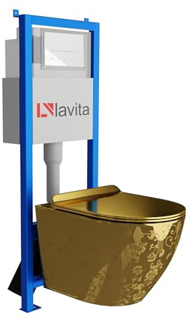 Lavita LAV 101 Sofi Slim Gold Eye Élément mural WC 40 cm + évier mural suspendu sans bord + panneau de commande LAV 200.3.1 Blanc | Kit complet | Réservoir de chasse encastré