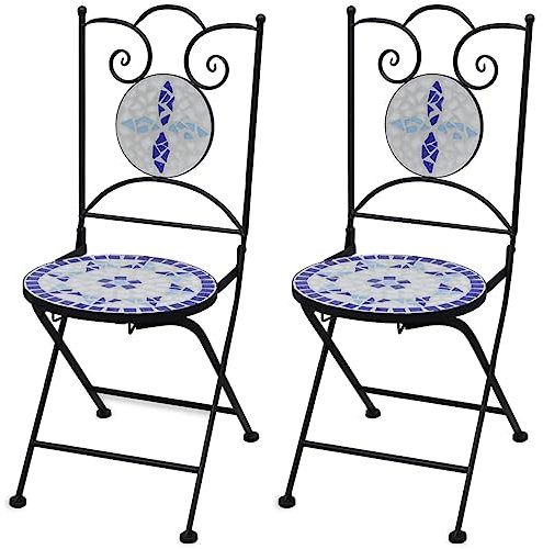 ShGaxin Klappbare Bistrostühle, 2 Stück, Keramik, Blau und Weiß, Bistrostühle, Bistrostühle, Gartenmöbel, Bistrostühle, Bistrostühle, Gartenmöbel, 476