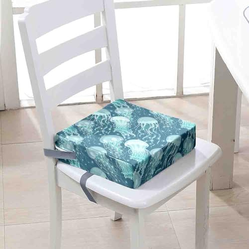FANSU Kinder Sitzkissen Sitzerhöhung Stuhl, Qualle Druck Baby Kind Sitzkissen Quadrat Zerlegbar Kleinkinder Esszimmerstuhl ErhöHen Pad Esszimmer Boostersitze (32x32x8cm,dunkelgrün)