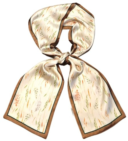 GIMIRO Satin Seidenschal Doppelschichten 150 x 16cm Krawatte Blumen Taillengürtel für Blazer, Mantel, Kleid (13# Coffee/Beige Rice)