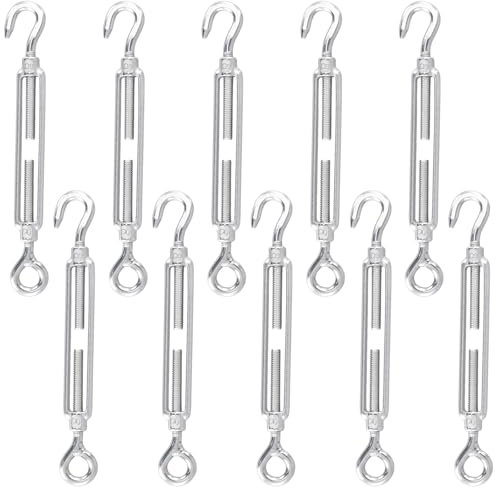 KEILEOHO 10 tenditori M8, in acciaio inox, 185 mm, regolabili, ganci e occhielli, tendicavo in acciaio inox, tendicavo per il fissaggio a vela, filo per bucato