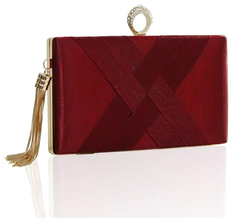 XINGSHUNFU Clutch Geldbörsen für Damen Quaste Abend Clutch Tasche Sparkly Diamond Crossbody Umhängetasche für Hochzeit Nacht Ausgehen Party (Weinrot)