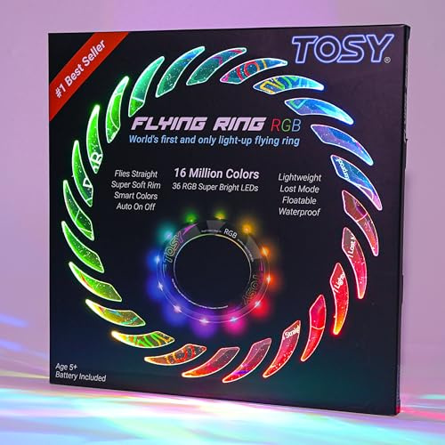 TOSY Flying Ring - 16 milioni di colori RGB o 12 LED, luminoso, modalità smarrimento, accensione automatica, impermeabile, frisbee leggero, regalo di compleanno e di Natale per ragazzo/ragazza/bambino