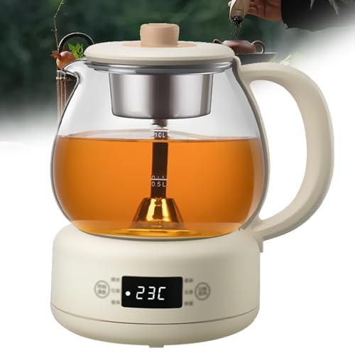Bollitore per l'acqua per il tè in vetro, macchina per il tè elettrica da 600 W con funzione e protezione contro la caldaia, pannello del microcomputer, corpo in vetro ad alto borosilicato, bollitore