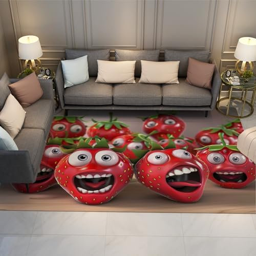 BYLEEHOMED Cartoon Animation Erdbeere Design Thema Teppich 200x300cm 3D Visual Art Teppich für Wohnzimmer skurriler Fantasy Teppich für Klassenzimmer