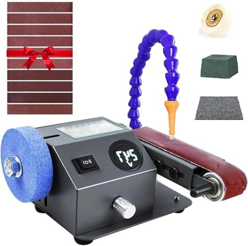 HmLotd Máquina lijadora de Banco, afilador de Pulido y Pulido Ajustable, Uso húmedo y seco, el Brazo de Lijado se Puede Ajustar de 0 a 90°, Pantalla Digital Inteligente para carpintería