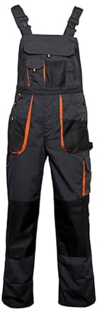 Agritrade AK Salopette de travail pour homme - Classique - Multipoches, pantalon de réglage du tour de taille, bretelles larges, boucles solides, vêtements de travail renforcés gris - orange, Gris,